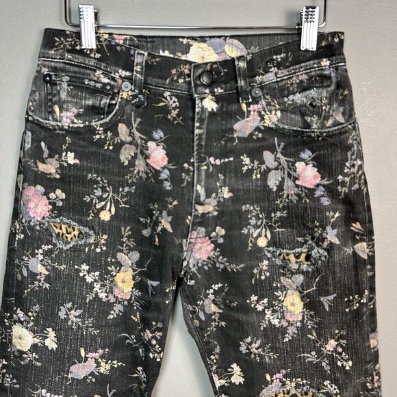 R13 Boyfriend Straight Leg Jeans Size 24 Floral Print patchwork Cropped Selvedge - Picture 9 of 16